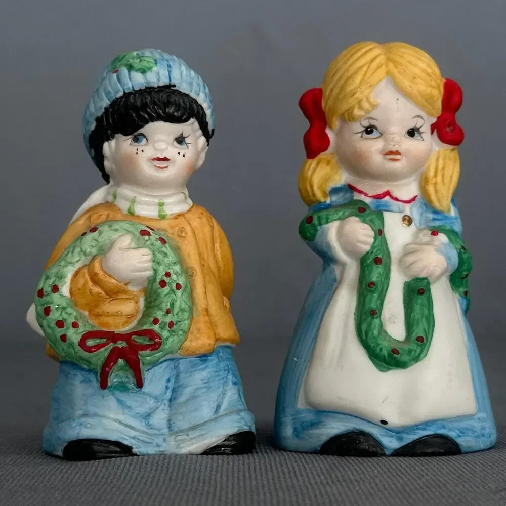 VTG 80s House of Lloyd Porcelain Bisque Bell Ornament Figures Boy Girl Christmas